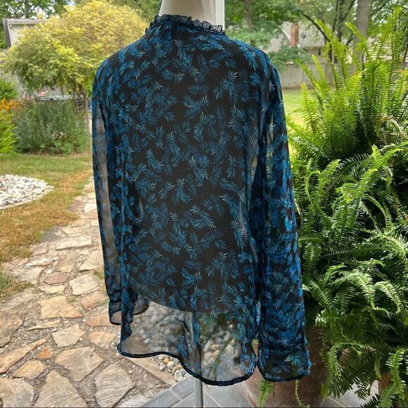 PLUS SIZE Liz Claiborne Sheer Long-sleeved Blouse Blue & Black size XXL - Picture 8 of 10